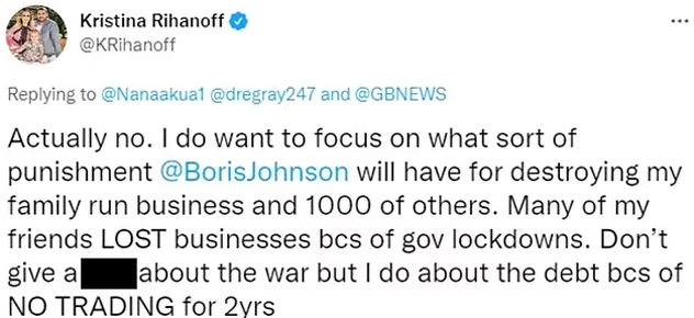 Tweet koji je Rihanoff izbrisala