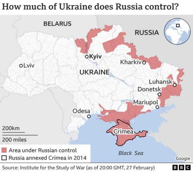 Mapa ruske invazije (Foto: BBC)
