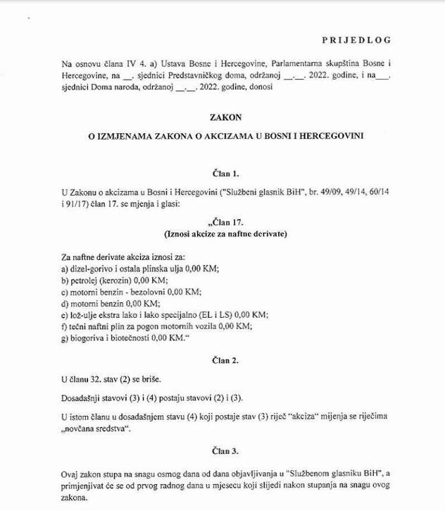 Prijedlog izmjene Zakona o akcizama