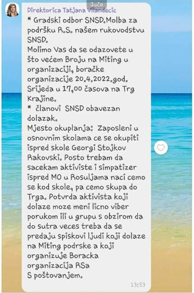 Poruka direktorice osnovne škole u Banjoj Luci