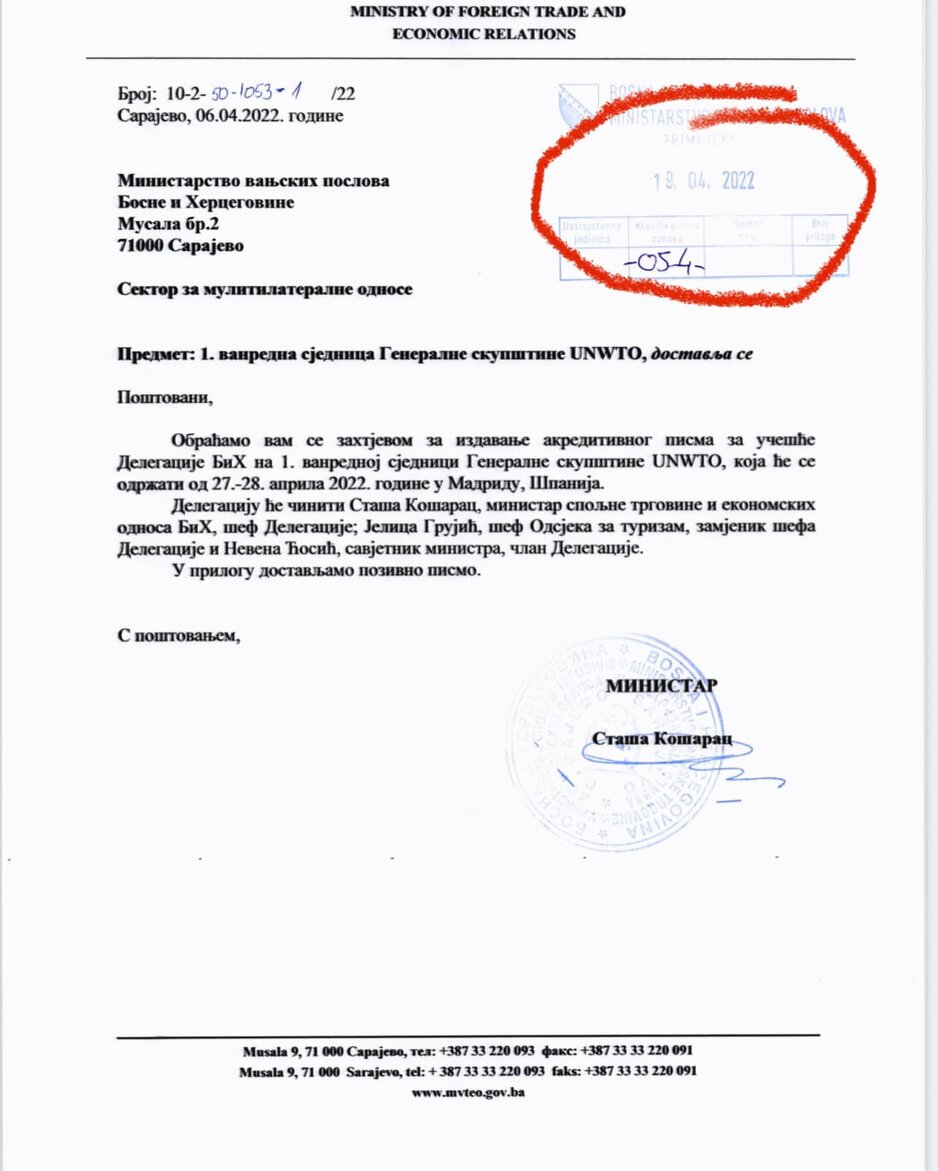 Staša Košarac poslao zahtjev 19. aprila
