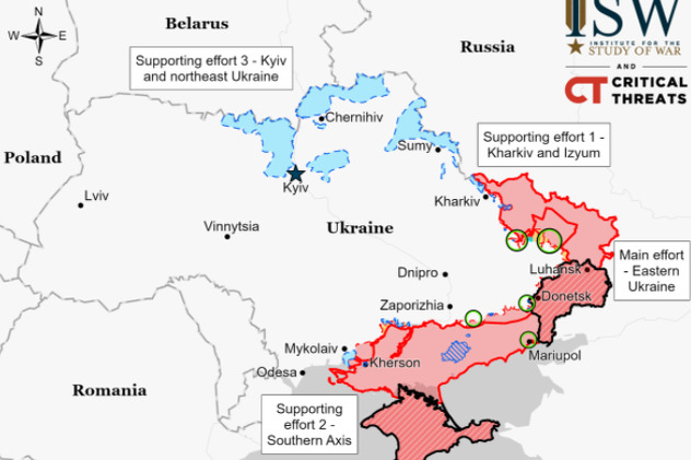 Aktuelna situacija na frontovima u Ukrajini (Foto: Study of War)