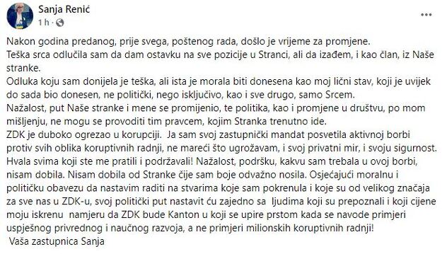 Objava na Facebooku
