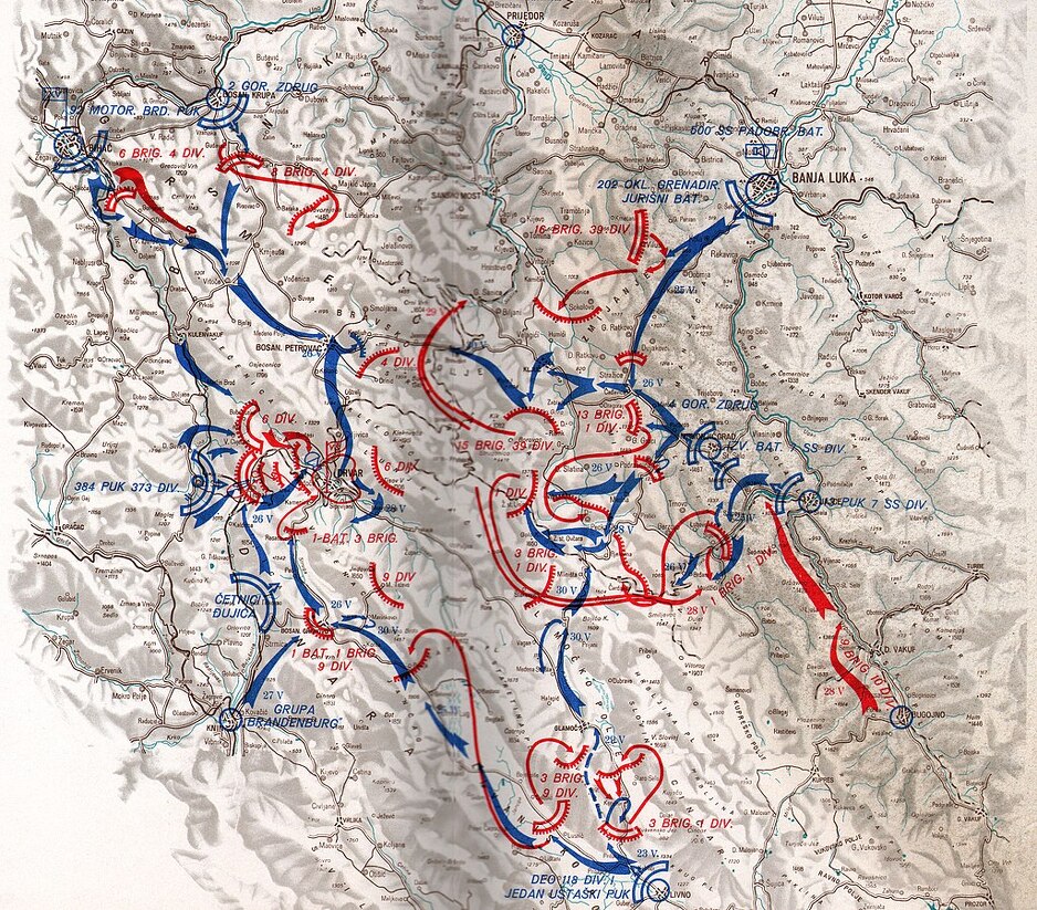 Karta napada okupatorskih snaga na slobodnu teritoriju