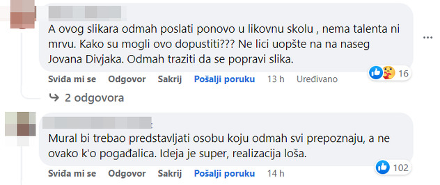 Mnogi smatraju kako mural uopšte ne liči na Jovana Divjaka (Foto: Facebook)