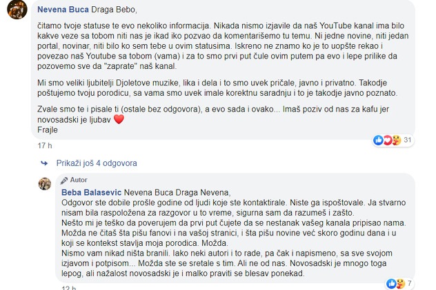 Pjevačice su odgovorile ispod Bebine objave (Foto: Facebook)