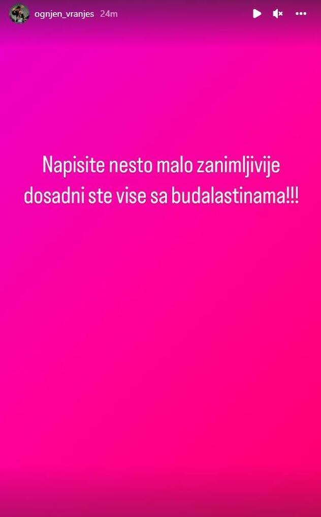 Objava Vranješa na društvenim mrežama (Foto: Instagram)