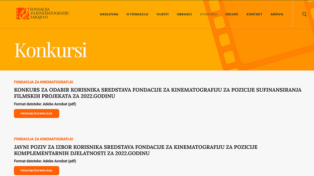 Konkursi se mogu pronaći na zvaničnoj stranici Fondacije za kinematografiju