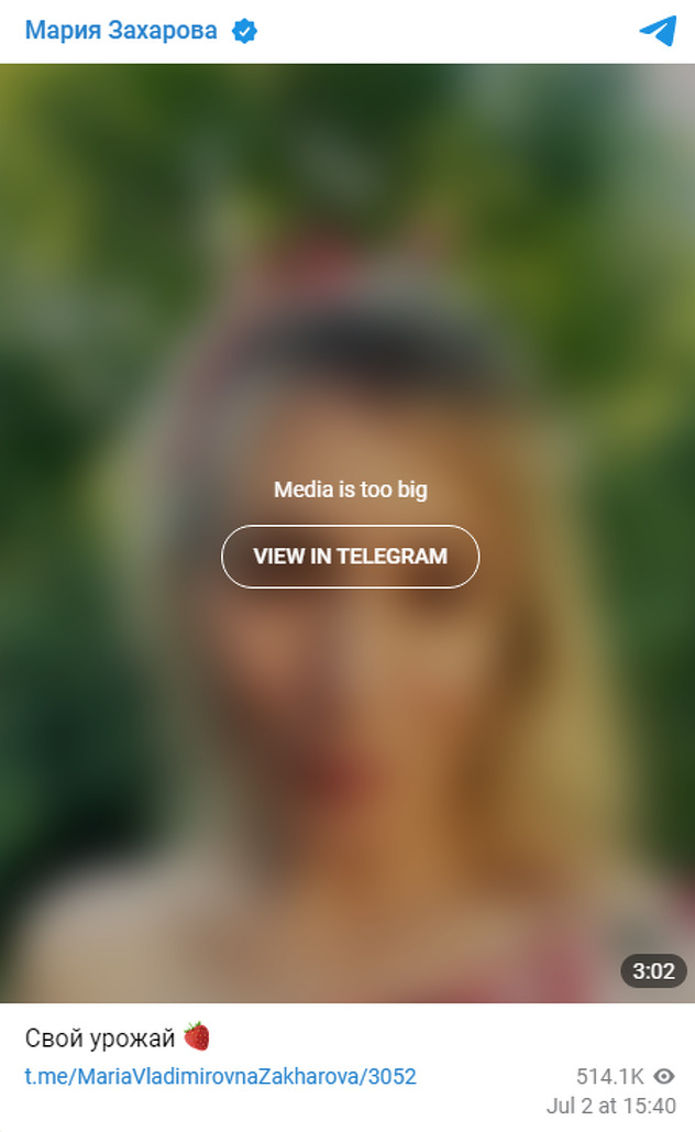 Njenu objavu na Telegramu za sada je pregledalo preko pola miliona ljudi