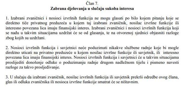 Član Zakona o sukobu interesa u institucijama vlasti BiH
