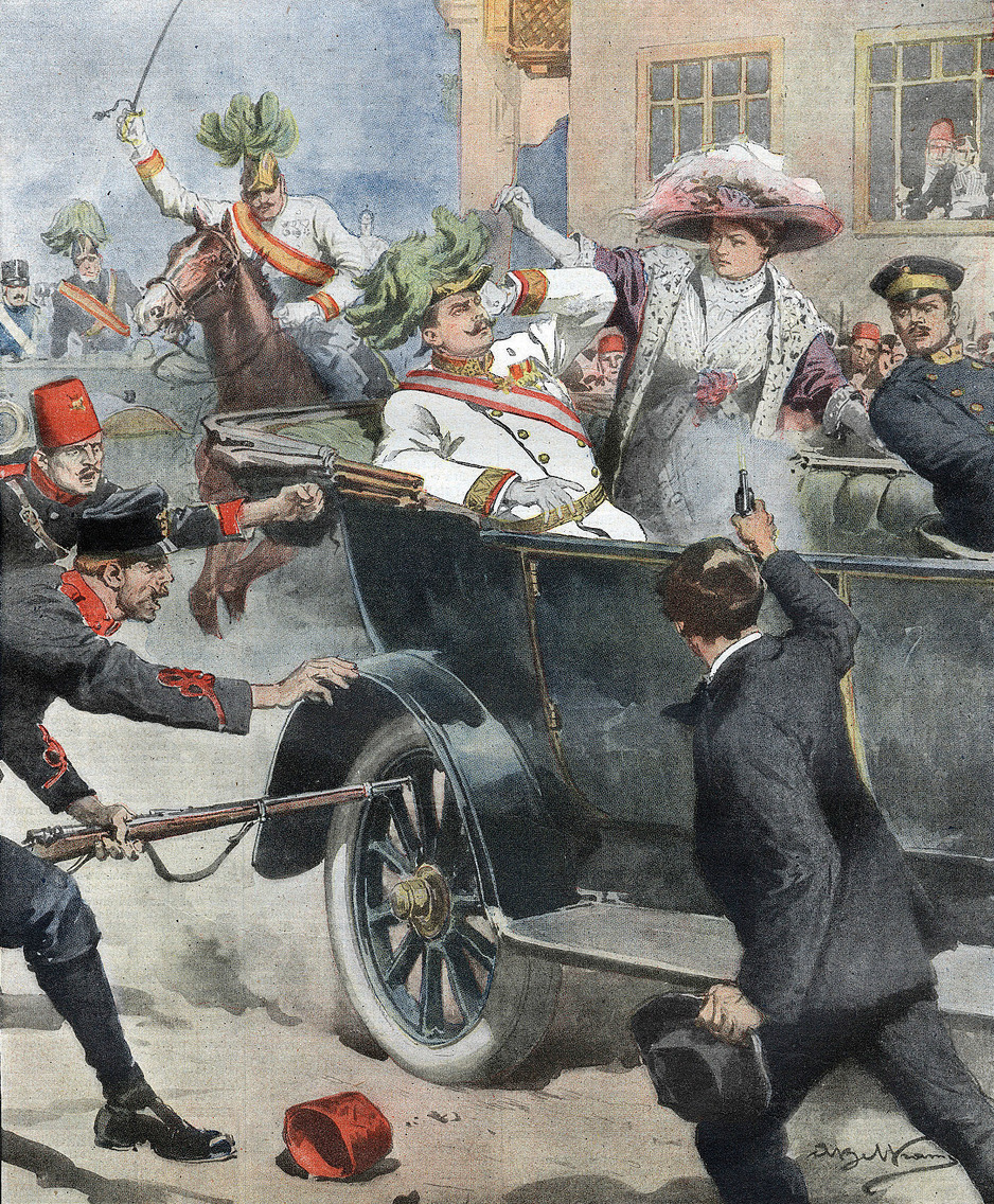 Ilustracija ubistva Franza Ferdinanda uređena od Achille Beltrama
