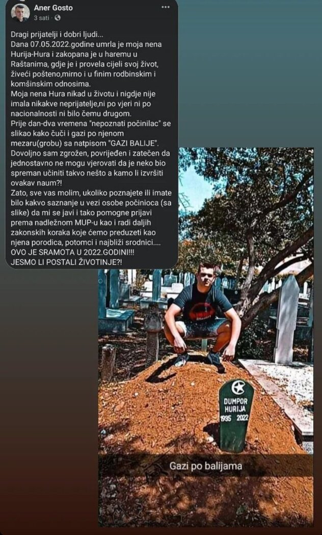 Objava jednog od članova porodice osobe na čijem mezaru je nastala fotografija