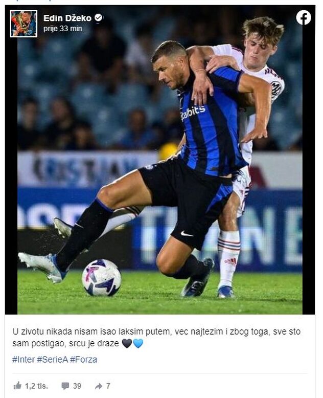 Poruka koju je Džeko objavio na Facebooku (Foto: Screenshot)