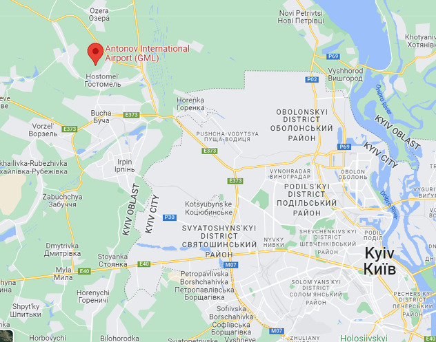Mapa: Google Maps/ Screenshoot Lokacija aerodroma Antonov
