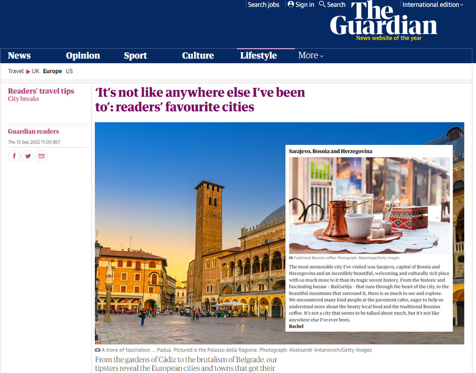 Naš grad našao se u uglednom britanskom listu (Foto: Screenshot)