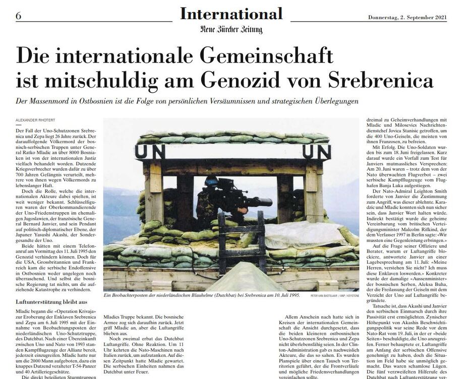 Tekst Alexandera Rhoterta u NZZ-u u kojem je kritikovao Čalić