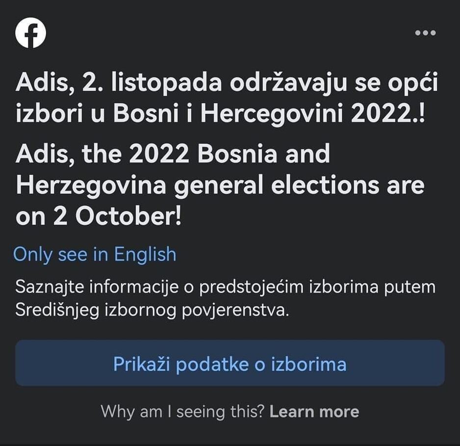 Obavijest koju dobijaju korisnici