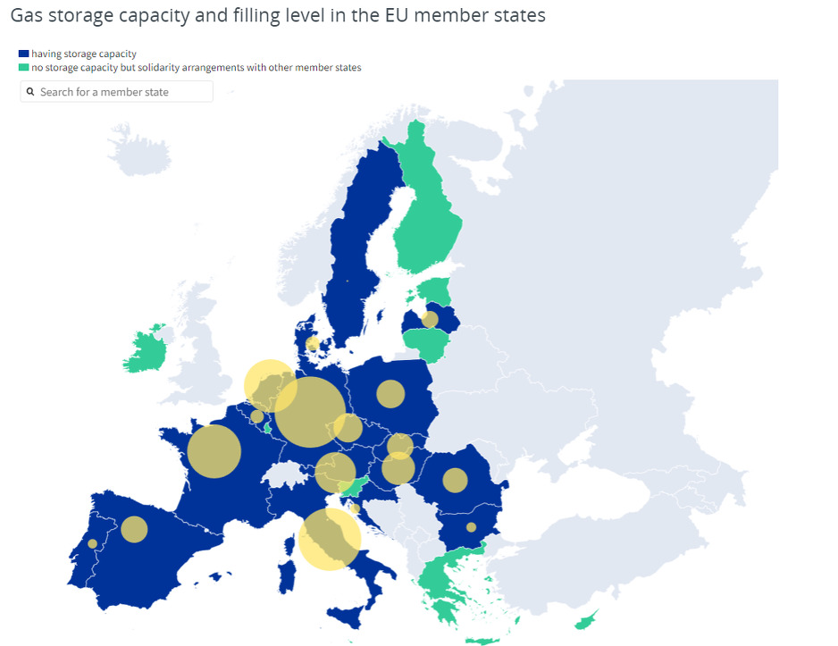 Infografika koja prikazuje koliko zemlje EU imaju uskladištenog plina (Foto: European council)