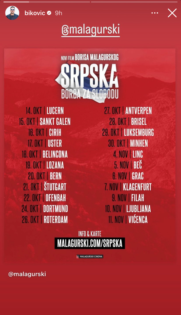 Instagram Story Miloša Bikovića