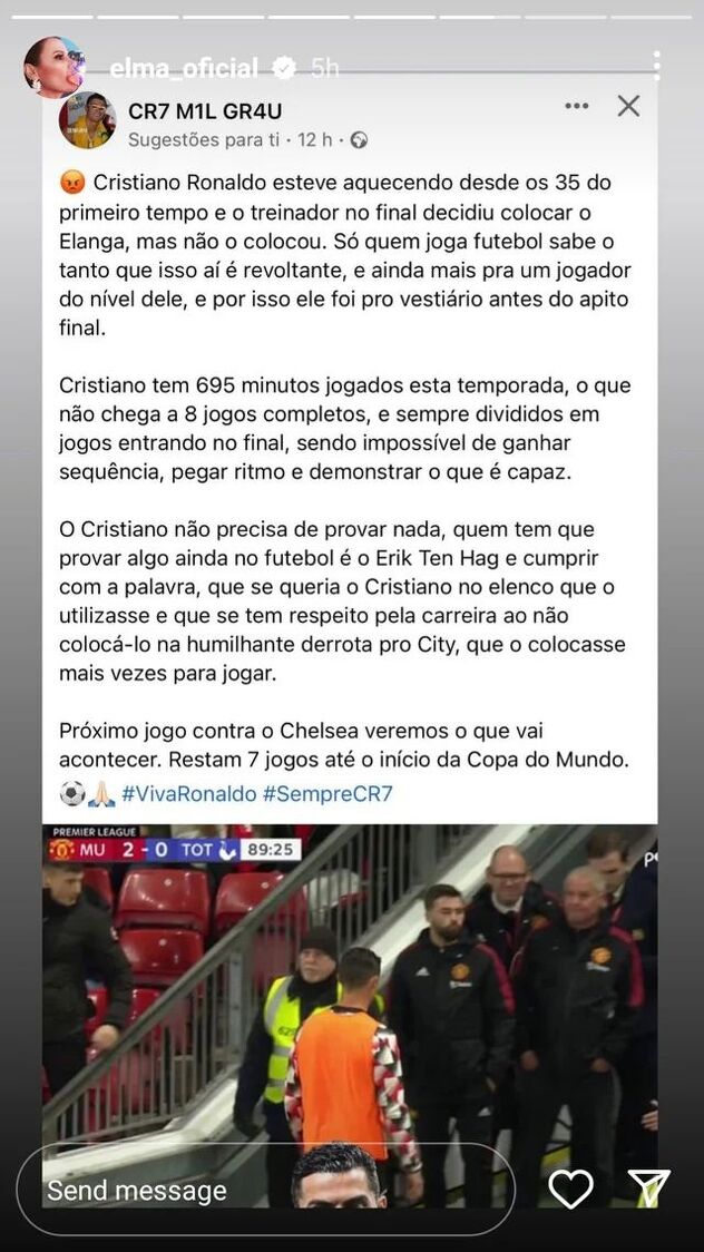 Status Ronaldove sestre na Instagramu (Foto: Screenshot)