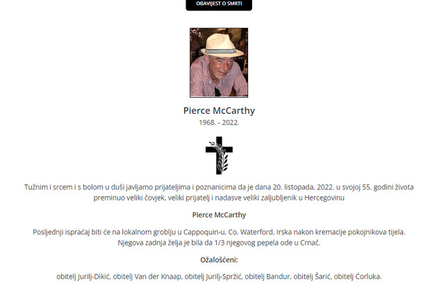 Prijatelji su se oprostili osmrtnicom (Foto: osmrtnice.ba)