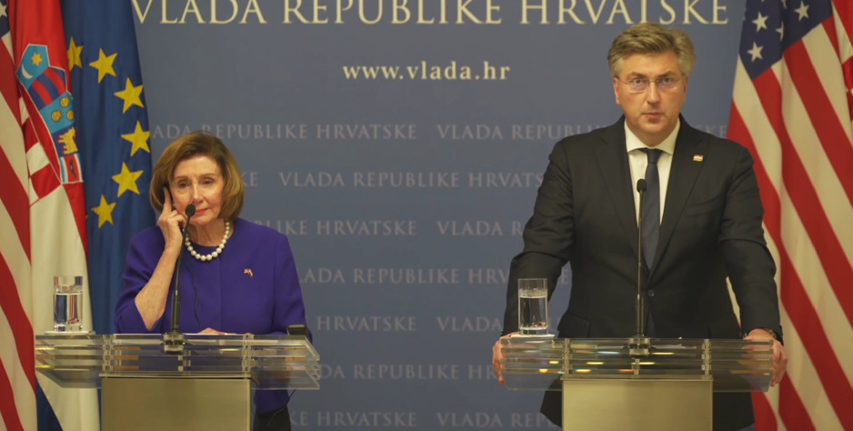 Screenshot: Sastanak Pelosi i Plenkovića