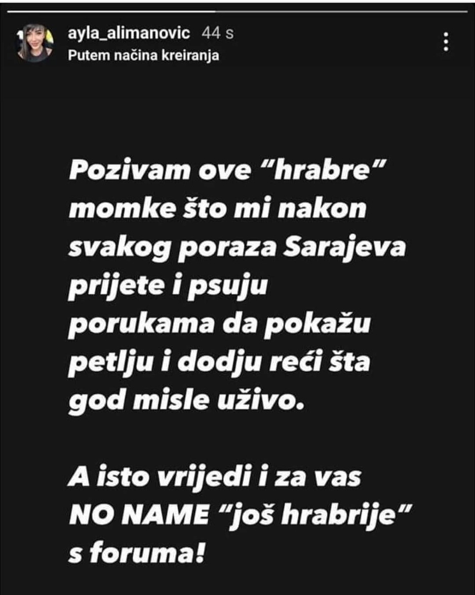 Objava direktorice FK Sarajevo na društvenoj mreži Instagram (Foto: Screenshot)