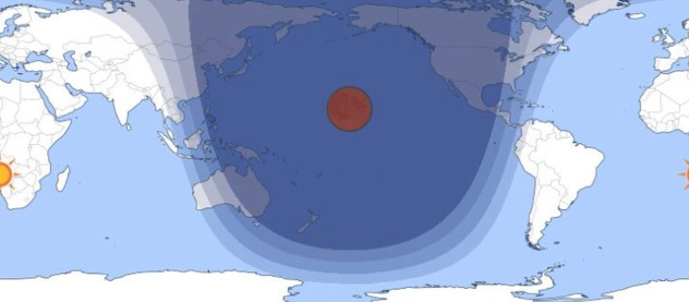 Fotografija prikazuje odakle će biti vidljiv maksimum pomrčine