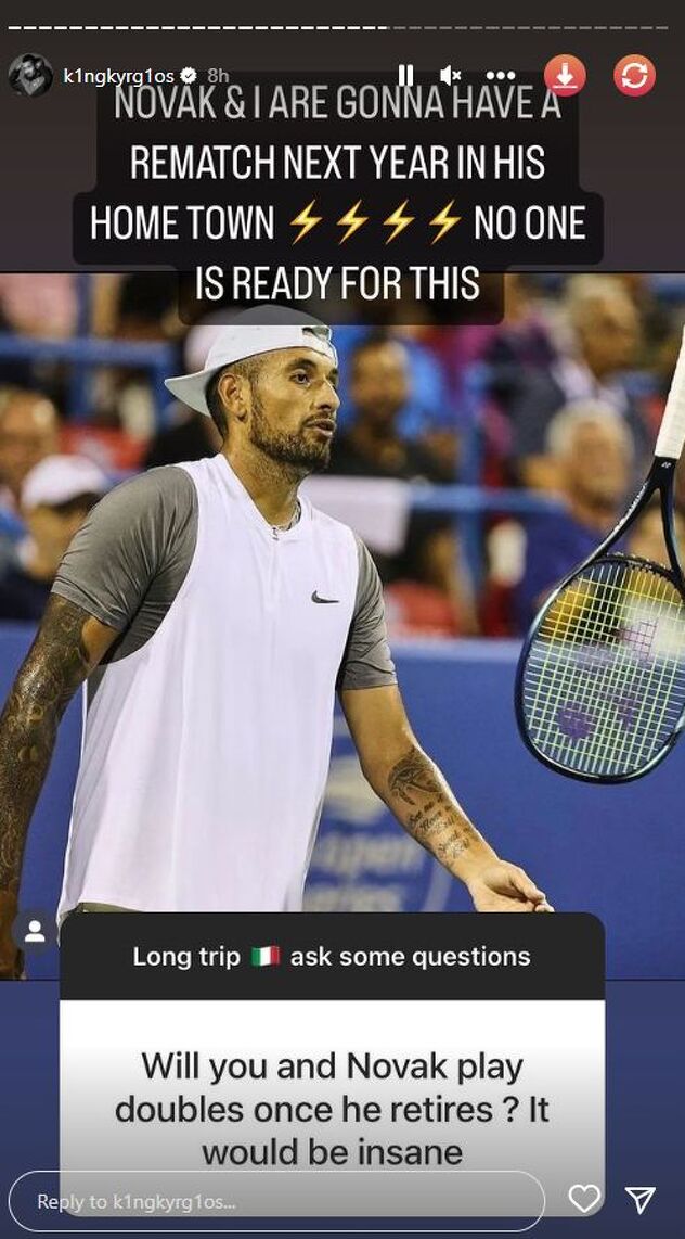 Status Nicka Kyrgiosa na Instagram storyju (Foto: Screenshot)