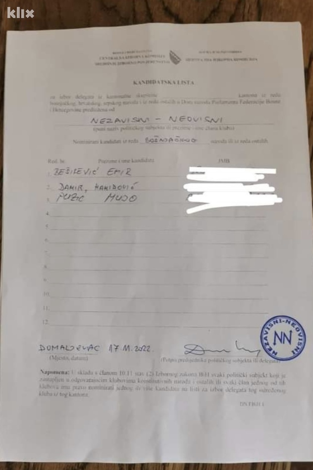 Kandidatska lista koju je objavio Konaković