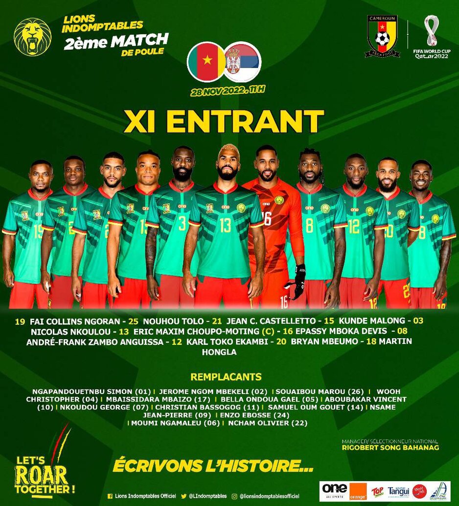 Početni sastav Kameruna (Foto: Twitter)