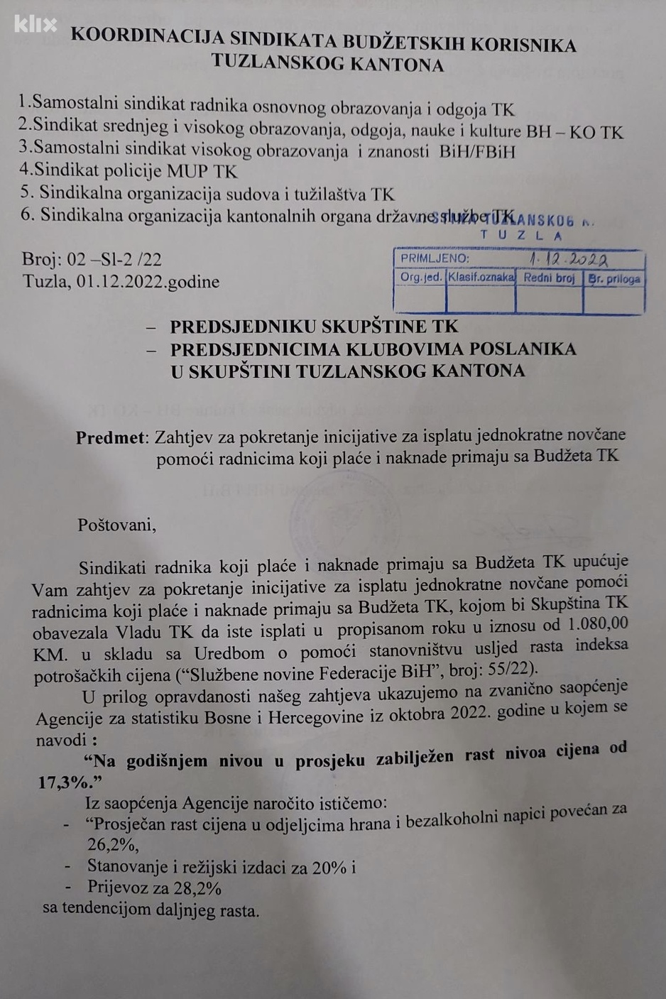 Deset hiljada budžetskih korisnika iz Tuzlanskog kantona traže isplatu po 1.080 KM pomoći