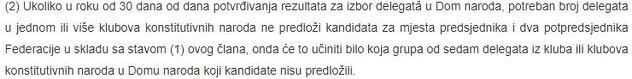 Dio Ustava FBiH koji određuje rokove za predlaganje kandidata u klubovima naroda.