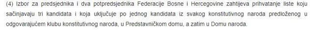Dio Ustava FBiH koji pređuje da Predstavnički dom Parlamenta FBiH može glasati samo za zajedničku listu kandidata predloženih iz sva tri kluba.