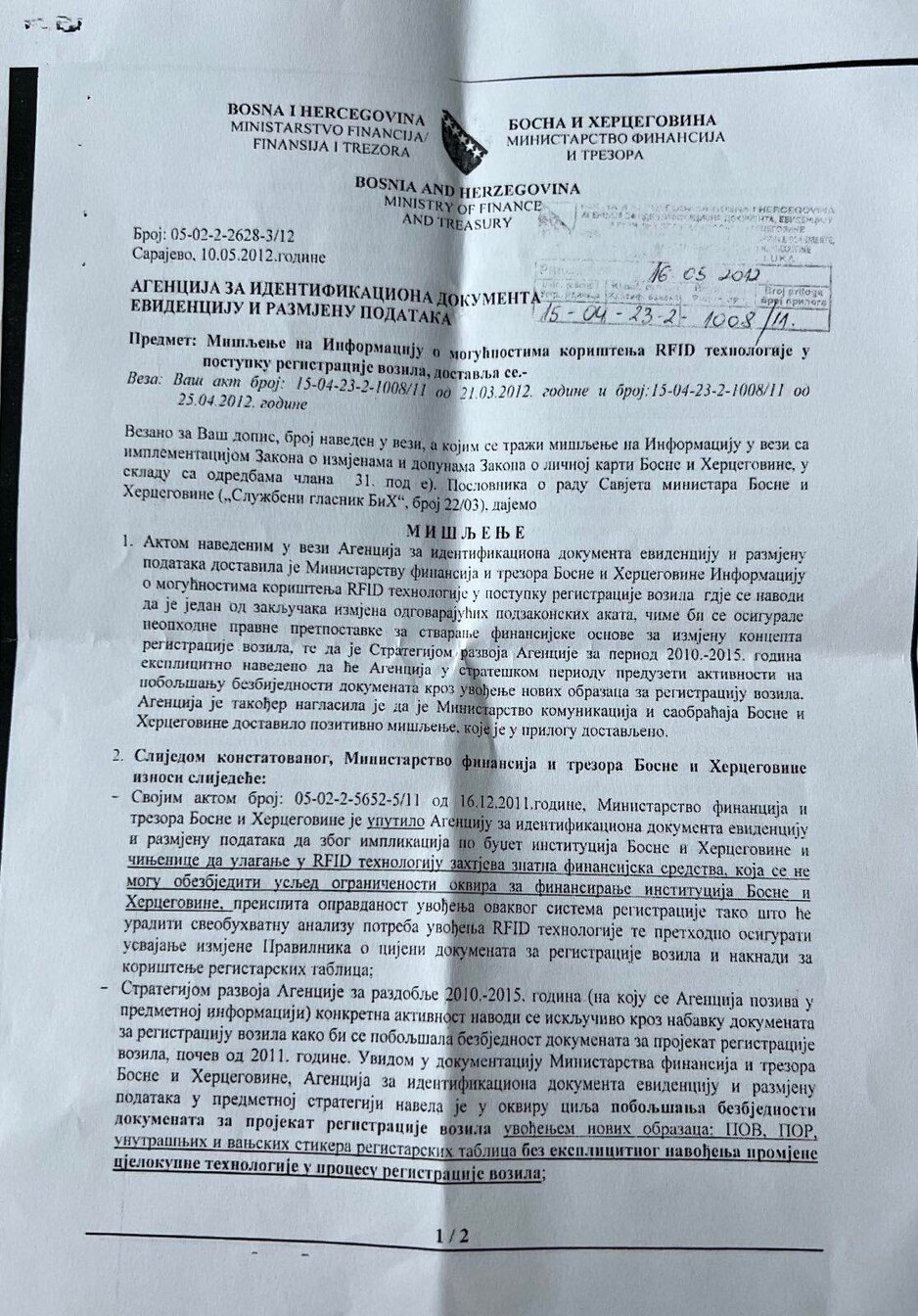 Mišljenje na koje se poziva ministarstvo