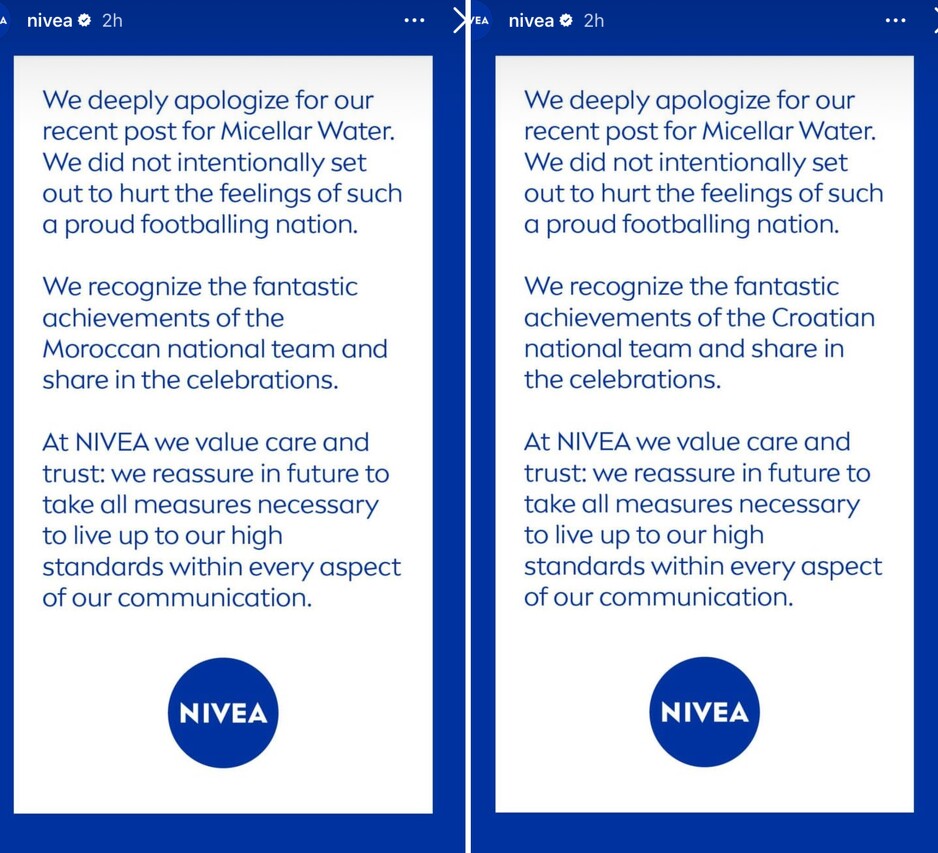 Izvinjenje kompanije Nivea upućeno Hrvatskoj i Maroku (Foto: Instagram)