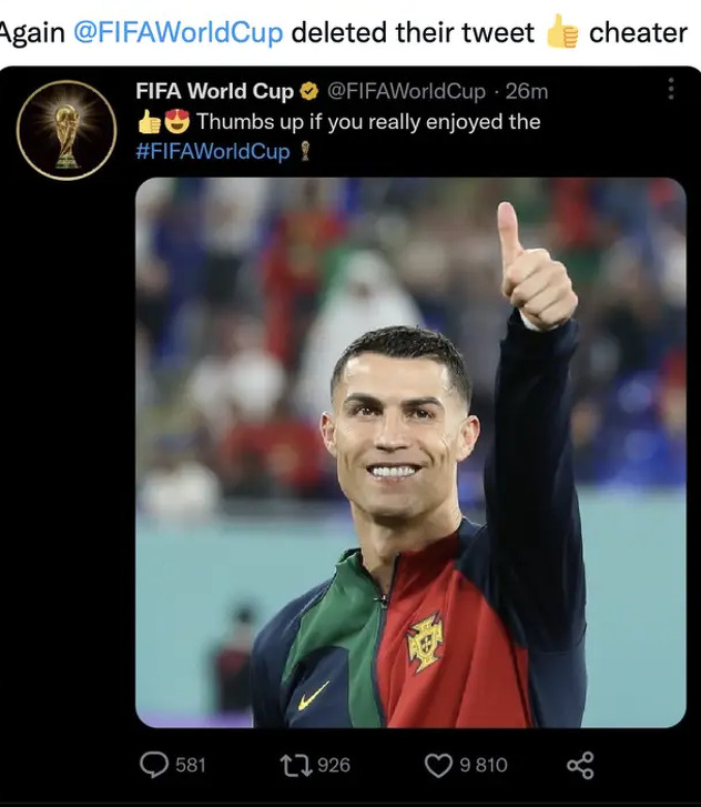 Objava koju je FIFA morala izbrisati