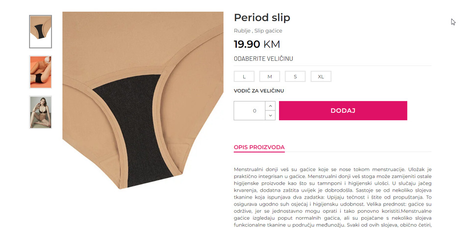 Menstrualne gaćice u Pentiju