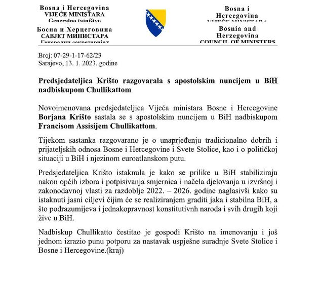Saopćenje Borjane Krišto