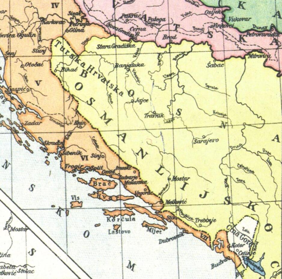 Karta iz vremena Napoleonove kontrole nad Dalmacijom 1809. godine