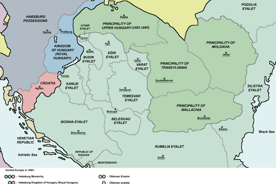 Karta Osmanskog carstva prije Karlovačkog mira