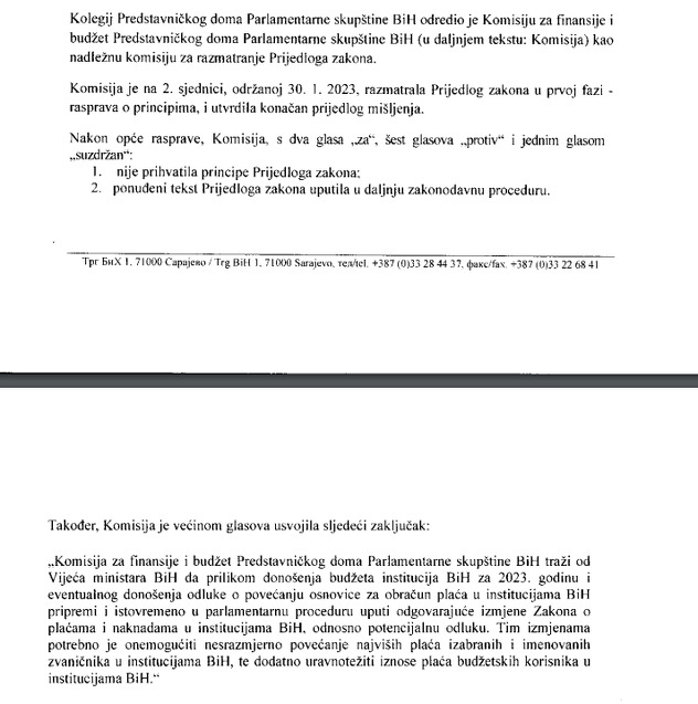 Mišljenje Komisije za finansije i budžet