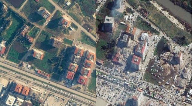 Turski grad Antakya u decembru 2022. i nakon potresa (Foto: Twitter / Maxar Technologies)