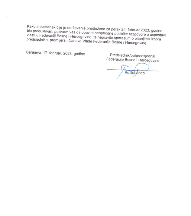 Pismo koje je Lendo uputio predsjednicima SDP-A, HDZ-A i SDA