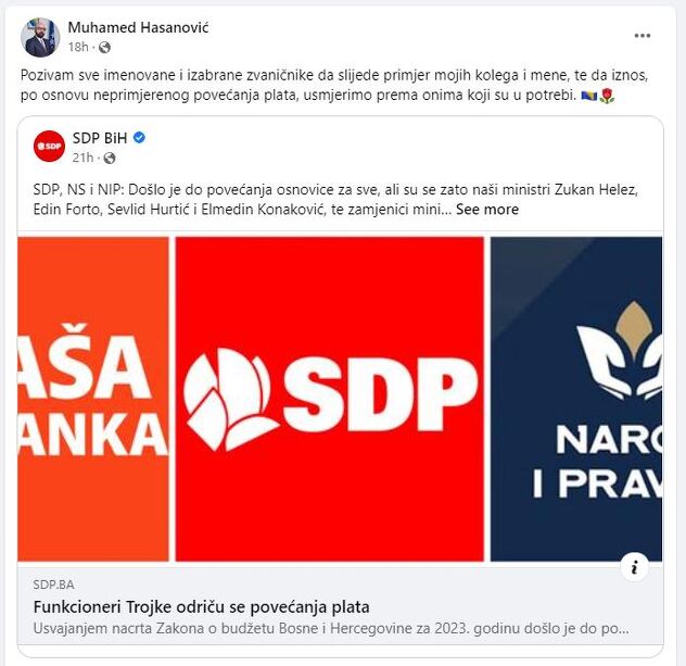 Screenshot: Facebook Muhamed Hasanović