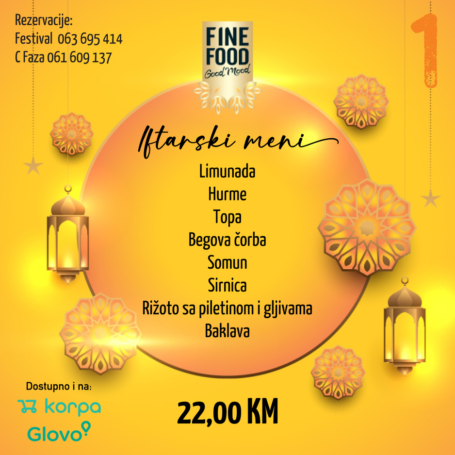 Iftarski meni od 22 KM