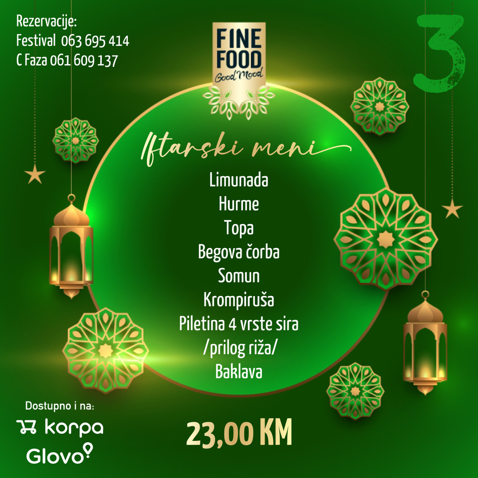 Iftarski meni od 23 KM