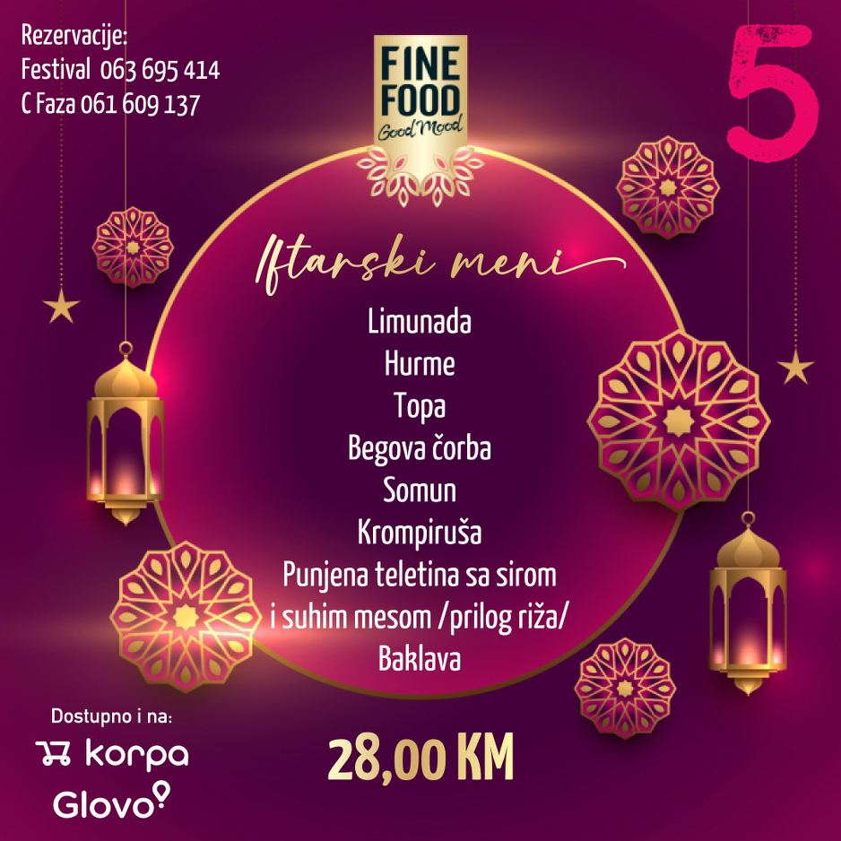 Iftarski meni od 28 KM