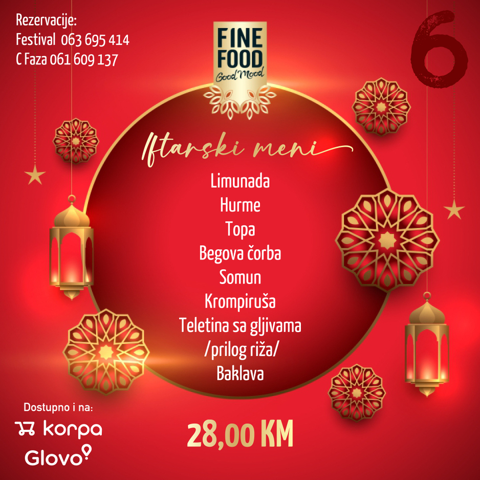 Iftarski meni od 28 KM