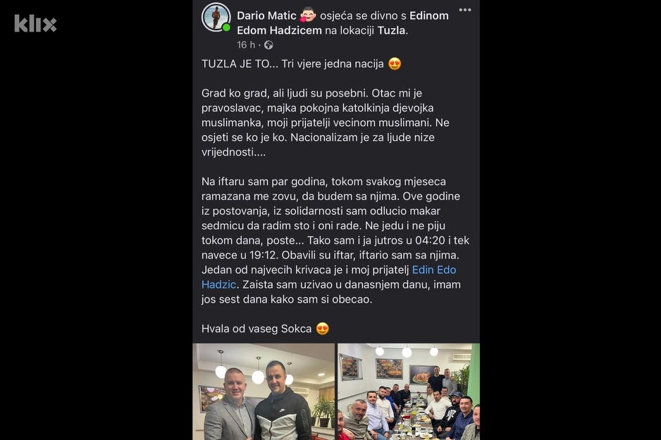 Matićeva objava na društvenoj mreži Facebook (Foto: Screenshot)